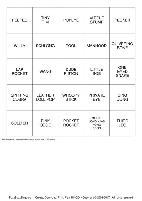 penis bingo|Penis Bingo Card